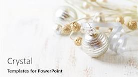  Presentation with silver christmas - Colorful presentation design enhanced with silver and golden christmas ornaments on a white wooden background christmas background symbolic image close up copy space backdrop and a white colored foreground