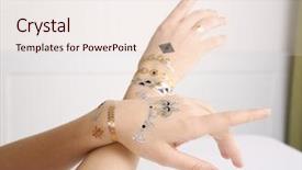  Presentation with flash - Presentation theme consisting of silver and golden flash tattoo on female hands over white background background and a lemonade colored foreground