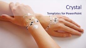  Presentation with flash - PPT theme consisting of silver and golden flash tattoo on female hands over white background background and a sky blue colored foreground