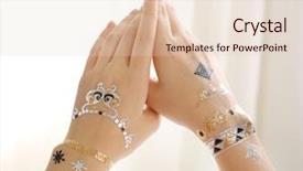  Presentation with flash - PPT layouts with silver and golden flash tattoo on female hands over white background background and a lemonade colored foreground