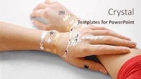  Presentation with flash - PPT layouts consisting of silver and golden flash tattoo on female hands over white background background and a sky blue colored foreground