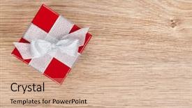  Presentation with anniversary - Presentation theme consisting of silver anniversary - red gift box on wooden background and a coral colored foreground