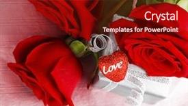  Presentation with romantic gift - Theme consisting of silver anniversary - romantic gift red roses isolated background and a tawny brown colored foreground