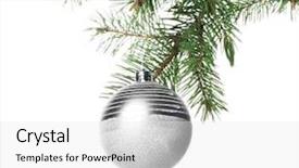  Presentation with silver christmas - PPT theme consisting of silver ball - christmas bauble on a fir background and a white colored foreground