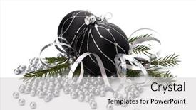  Presentation with silver christmas - Beautiful PPT theme featuring silver ball - christmas decoration isolated on white backdrop and a  colored foreground