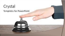  Presentation with bell service - Colorful presentation theme enhanced with silver bells - female hand ringing a service backdrop and a white colored foreground