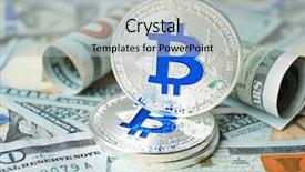  Presentation with bitcoins - Presentation theme enhanced with silver bitcoins and dollar bills background and a  colored foreground