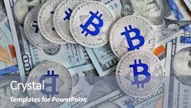  Presentation with bitcoins - Cool new presentation design with silver bitcoins on dollar bills backdrop and a  colored foreground