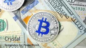  Presentation with bitcoins - Slides enhanced with silver bitcoins on dollar bills background and a  colored foreground