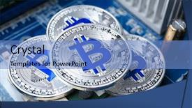  Presentation with motherboard - Colorful theme enhanced with silver bitcoins on pc motherboard backdrop and a teal colored foreground