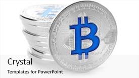  Presentation with bitcoins - Audience pleasing PPT theme consisting of silver bitcoins on white background backdrop and a  colored foreground