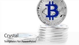 Presentation with bitcoins - PPT theme enhanced with silver bitcoins on white background background and a  colored foreground
