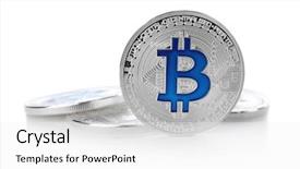  Presentation with bitcoins - Beautiful theme featuring silver bitcoins on white background backdrop and a white colored foreground