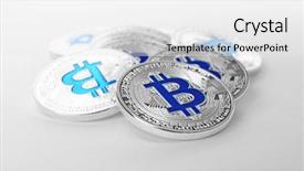  Presentation with bitcoins - Colorful slide deck enhanced with silver bitcoins on white background backdrop and a  colored foreground