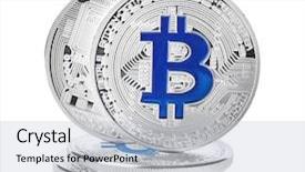  Presentation with bitcoins - Cool new slide deck with silver bitcoins on white background backdrop and a  colored foreground