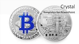  Presentation with bitcoins - PPT theme consisting of silver bitcoins on white background background and a white colored foreground