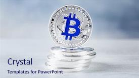  Presentation with bitcoins - Colorful slide set enhanced with silver bitcoins on white table backdrop and a  colored foreground