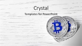  Presentation with bitcoins - PPT theme having silver bitcoins on wooden background background and a  colored foreground
