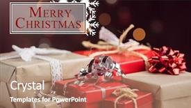  Presentation with red christmas holiday illustration - PPT theme consisting of silver blackchristmas background presents - merry christmas message against red background and a coral colored foreground