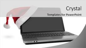  Presentation with young man holdng laptop on lap money - Cool new slide deck with silver blackchristmas background presents - santa hat on a laptop backdrop and a  colored foreground