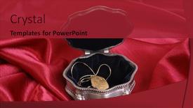  Presentation with silver purple - Audience pleasing presentation consisting of silver casket with silver locket over purple fabric backdrop and a red colored foreground