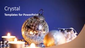  Presentation with sparkling lights - PPT theme with silver-christmas-balls-over-sparkling background and a ocean colored foreground