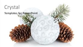  Presentation with silver christmas - Audience pleasing PPT theme consisting of silver-christmas-baubles-and-fir backdrop and a white colored foreground