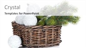  Presentation with silver christmas - Beautiful presentation theme featuring silver christmas baubles and fir tree isolated on white background backdrop and a white colored foreground