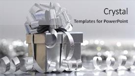  Presentation with silver christmas - Audience pleasing PPT theme consisting of silver christmas gift close up backdrop and a light gray colored foreground