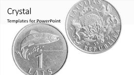  Presentation with world war one trenches - PPT theme with silver coins - one latvian lat coin isolated background and a white colored foreground