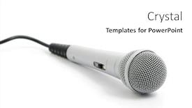  Presentation with microphone - Amazing PPT layouts having silver-color-microphone-on-white backdrop and a white colored foreground