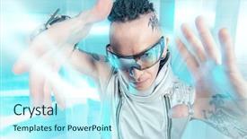  Presentation with high technology - PPT theme with silver costume innovations and high background and a sky blue colored foreground