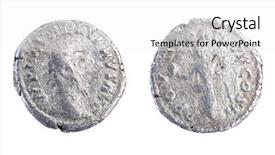  Presentation with roman gladiators history - Amazing slide deck having silver denarius coins from roman backdrop and a white colored foreground
