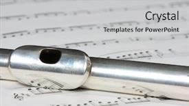  Presentation with music score - Slides featuring silver flute instrument resting on a music score background and a light gray colored foreground