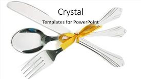  Presentation with spoon - Cool new slides with silver fork and spoon knife backdrop and a white colored foreground