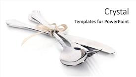  Presentation with spoon - Audience pleasing presentation design consisting of silver fork spoon and knife backdrop and a white colored foreground