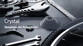  Presentation with parts - PPT theme featuring silver gears - bicycle parts and repair tools background and a dark gray colored foreground