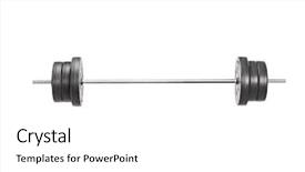  Presentation with barbell - Theme consisting of silver gears - studio shot of a metal background and a white colored foreground