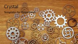  Presentation with gear wheels - Colorful presentation theme enhanced with silver gears - vintage gear wheels on wooden backdrop and a red colored foreground