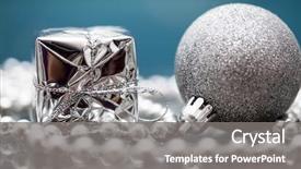  Presentation with magic ball - Slide set consisting of silver gift box and christmas ball over blue background magic holiday lights merry christmas and a happy new year background and a gray colored foreground