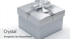  Presentation with silver - Colorful slide set enhanced with silver gift box with bow backdrop and a light gray colored foreground