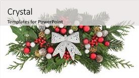  Presentation with silver christmas - PPT theme having silver glitter bow bauble decoartion background and a light gray colored foreground