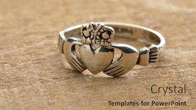  Presentation with irish - Beautiful PPT theme featuring silver-irish-claddagh-ring backdrop and a coral colored foreground