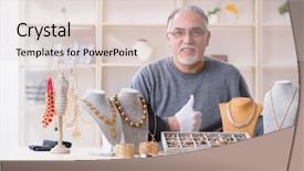  Presentation with workshop - Slides consisting of silver jewelry glass - white bearded old jeweler background and a  colored foreground