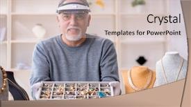  Presentation with black and white old phone - Beautiful presentation theme featuring silver jewelry glass - white bearded old jeweler backdrop and a  colored foreground