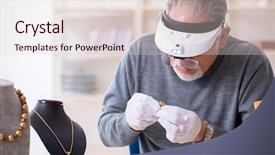  Presentation with old big bike on white - Colorful slides enhanced with silver jewelry glass - white bearded old jeweler backdrop and a  colored foreground