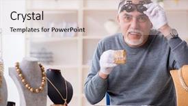  Presentation with workshop - Audience pleasing PPT theme consisting of silver jewelry glass - white bearded old jeweler backdrop and a  colored foreground