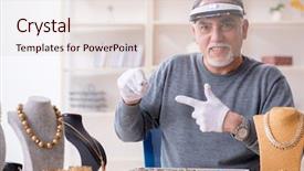  Presentation with workshop - Cool new presentation theme with silver jewelry glass - white bearded old jeweler backdrop and a  colored foreground