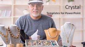  Presentation with workshop - Slide set enhanced with silver jewelry glass - white bearded old jeweler background and a  colored foreground