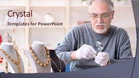  Presentation with black and white old phone - Cool new slide set with silver jewelry glass - white bearded old jeweler backdrop and a  colored foreground